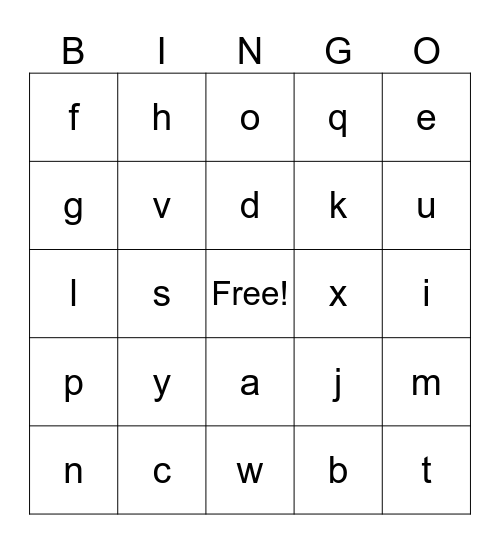 Alphabet Bingo Card