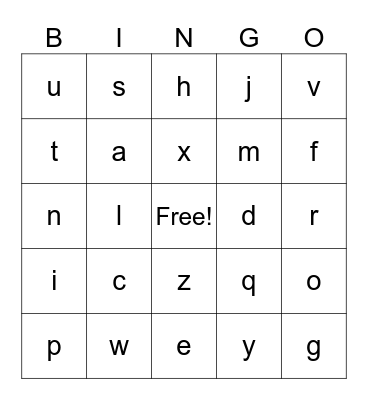 Alphabet Bingo Card