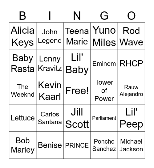 New Music Monday Bingo Card