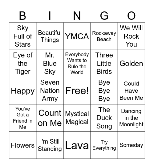 Music Bingo Card
