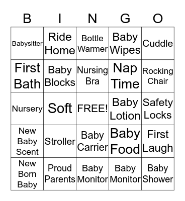 Baby Shower Bingo Card