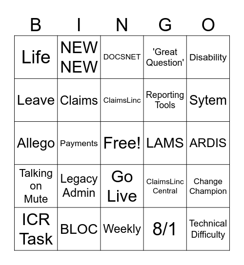 ClaimsLinc Bingo Card
