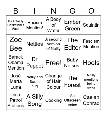 Leftist Cooks Bingo Card