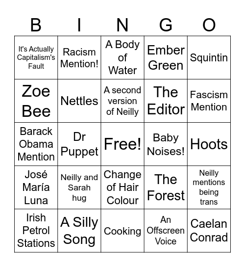 Leftist Cooks Bingo Card