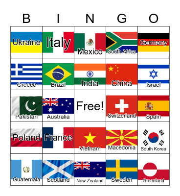 Flags of the World Bingo Card