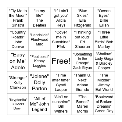 Music Bingo Card