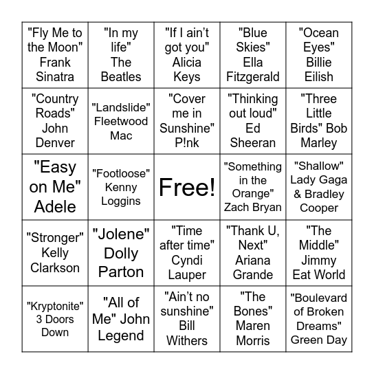 Music Bingo Card