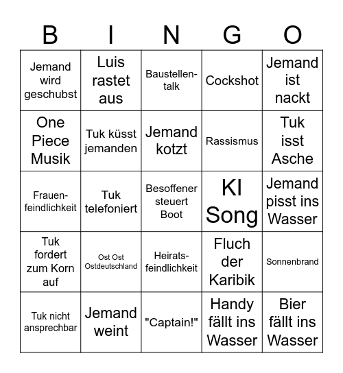 Tuk JGA Bingo Card
