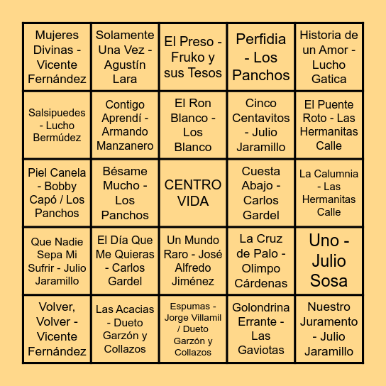BINGO MUSICAL Bingo Card