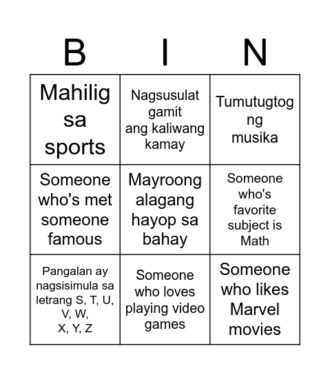 Human Bingo Card