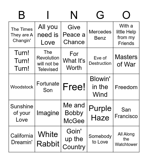 Hippie Nation Game 1 Bingo Card