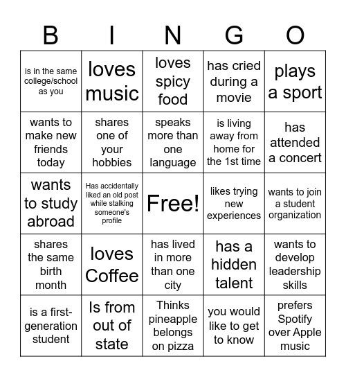 Find Someone Who... Bingo Card