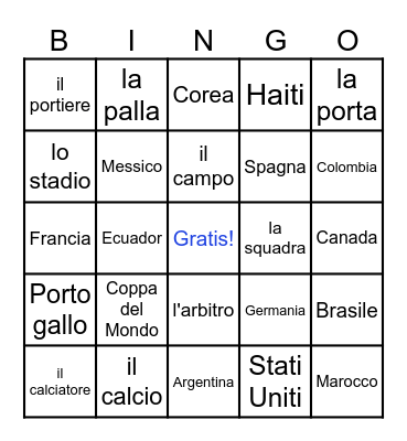 il Calcio/la Coppa del Mondo 2026 Bingo Card