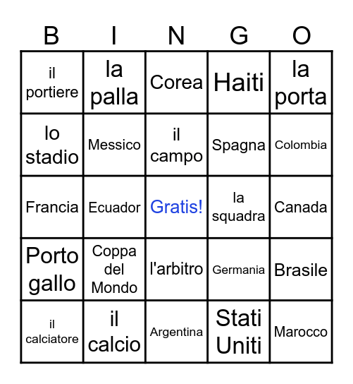 il Calcio/la Coppa del Mondo 2026 Bingo Card