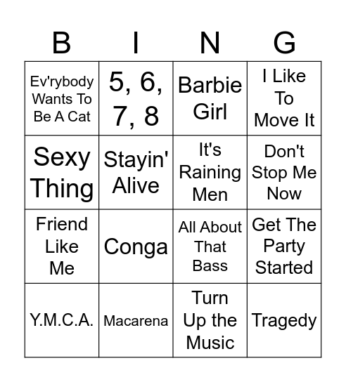 Music Bingo Card