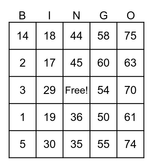 Untitled Bingo Card
