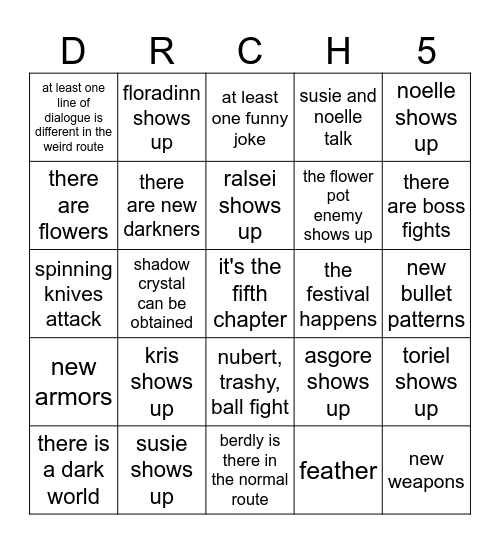 world's safest deltarune ch 5 bingo card Bingo Card