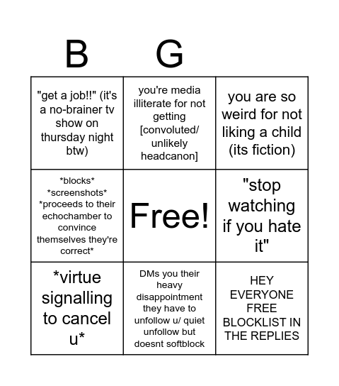 i can't stand people having opinions about a tv show bingo Card