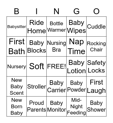 Baby Shower Bingo Card