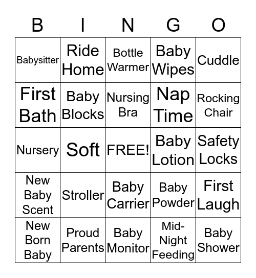 Baby Shower Bingo Card