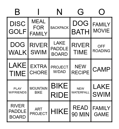 SUMMER FUN BINGO Card
