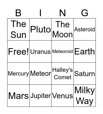 solar system bingo Card