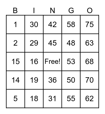 Untitled Bingo Card