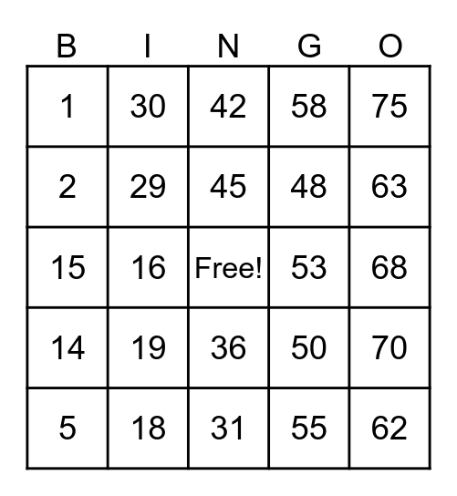 Untitled Bingo Card