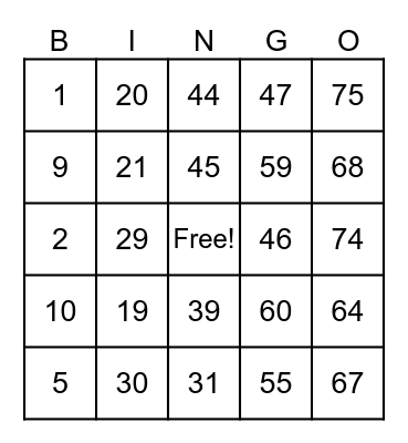 Untitled Bingo Card