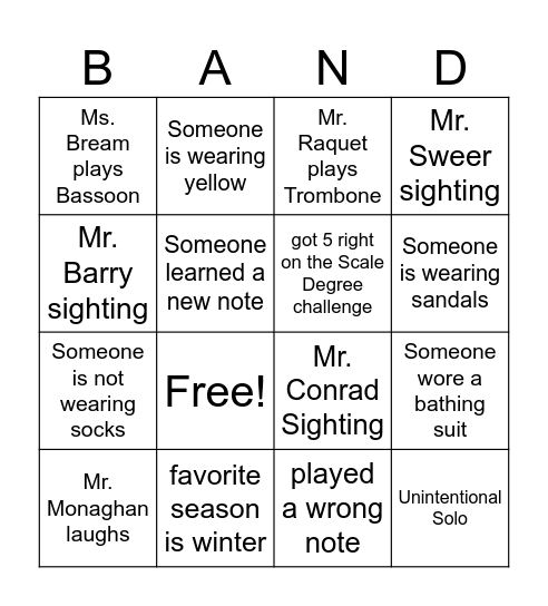 LR SUMMER BAND BINGO 2026 Bingo Card