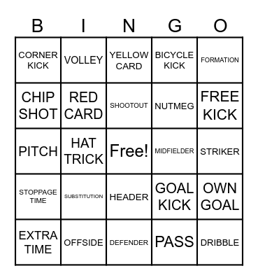 Soccer Bingo - when you read or hear it during the game, mark it out! Bingo Card