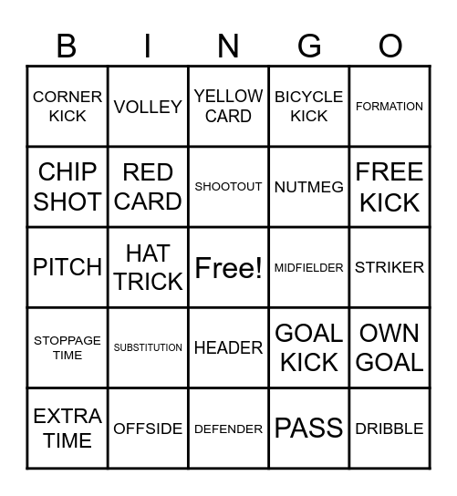 Soccer Bingo - when you read or hear it during the game, mark it out! Bingo Card