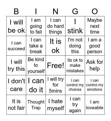 POSITIVE/NEGATIVE THOUGHT BINGO Card