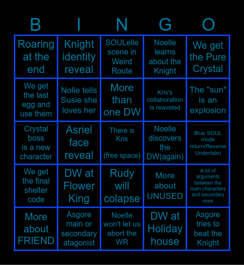 Deltarune Chapter 5 Bingo Card