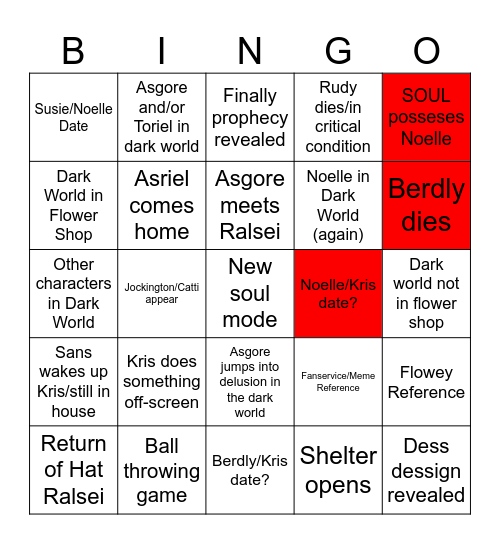 Deltarune Chapter 5 Bingo Card