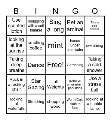 Sensory  Bingo Card