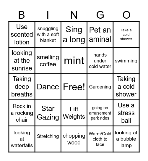 Sensory  Bingo Card