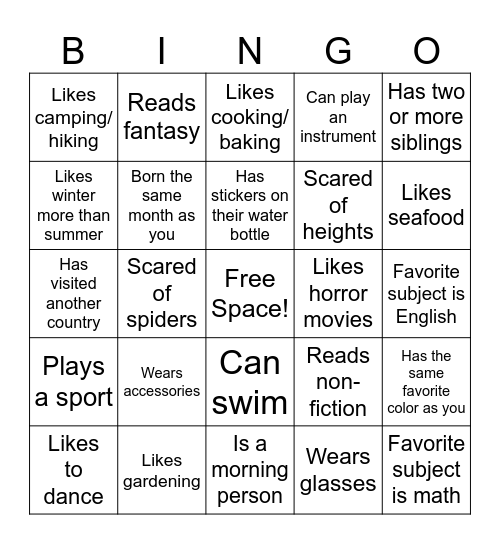 Ask Library Staff! Bingo Card