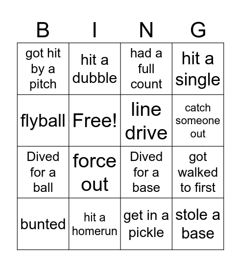 softball bingo Card