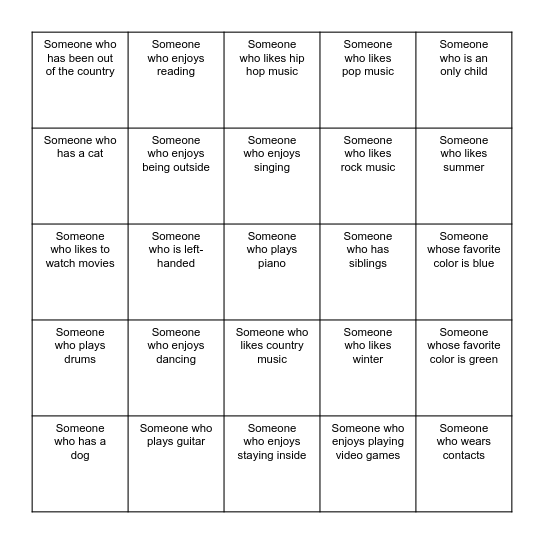 Human Bingo Challenge Bingo Card