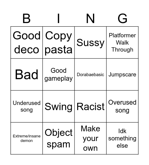 Gd recent tab lvl bingo card Bingo Card