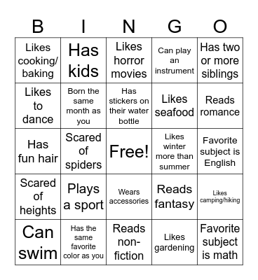 Ask Library Staff Bingo Card