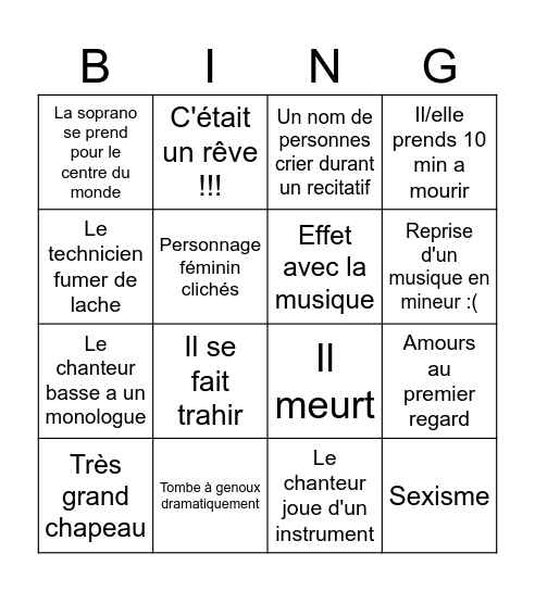 Bingo opera Bingo Card