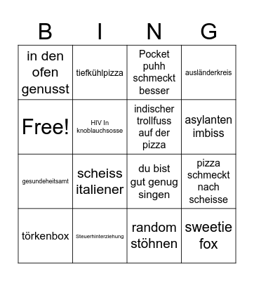 Pizza laden Bingo Card
