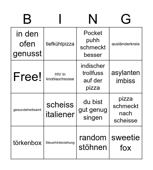 Pizza laden Bingo Card