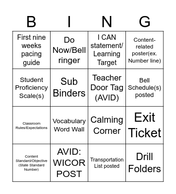 Untitled Bingo Card