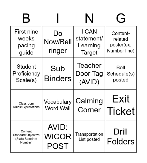 Untitled Bingo Card