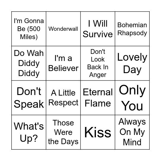 Singalong Bingo Card