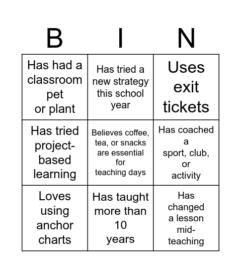 Educator Bingo Card