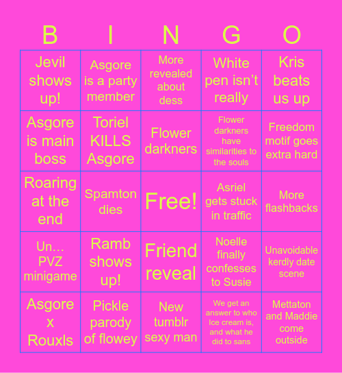 Deltarune Chapter 5 Bingo Card